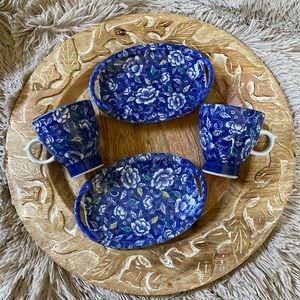 HAND PAINTED JAPANESE BLUE WHITE PORCELAIN TEACUP SET